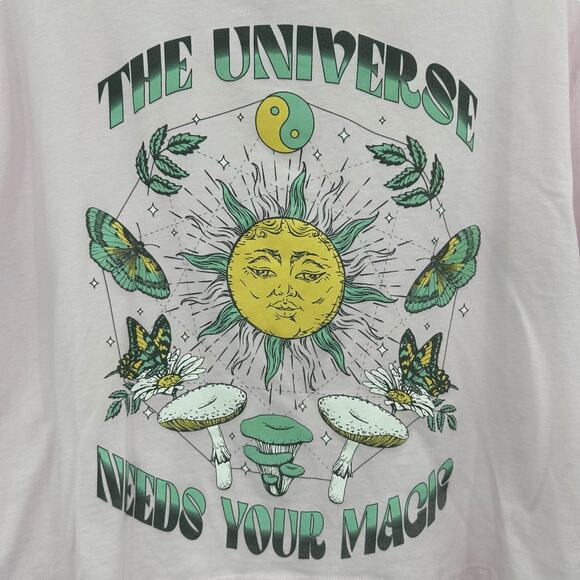 NEW Grayson Threads Celestial Magic Graphic T-Shirt Medium Pink Cropped Mushroom - Picture 6 of 9